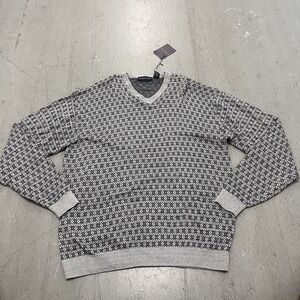 Northern Isles V-Neck Sweater Gray‎ and Black Geometric Knit Men's Size XXL